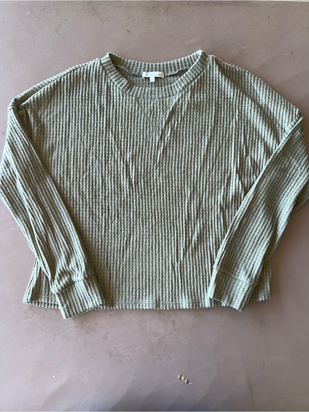 Charlotte Russe Olive Green Ribbed Long-Sleeve Top